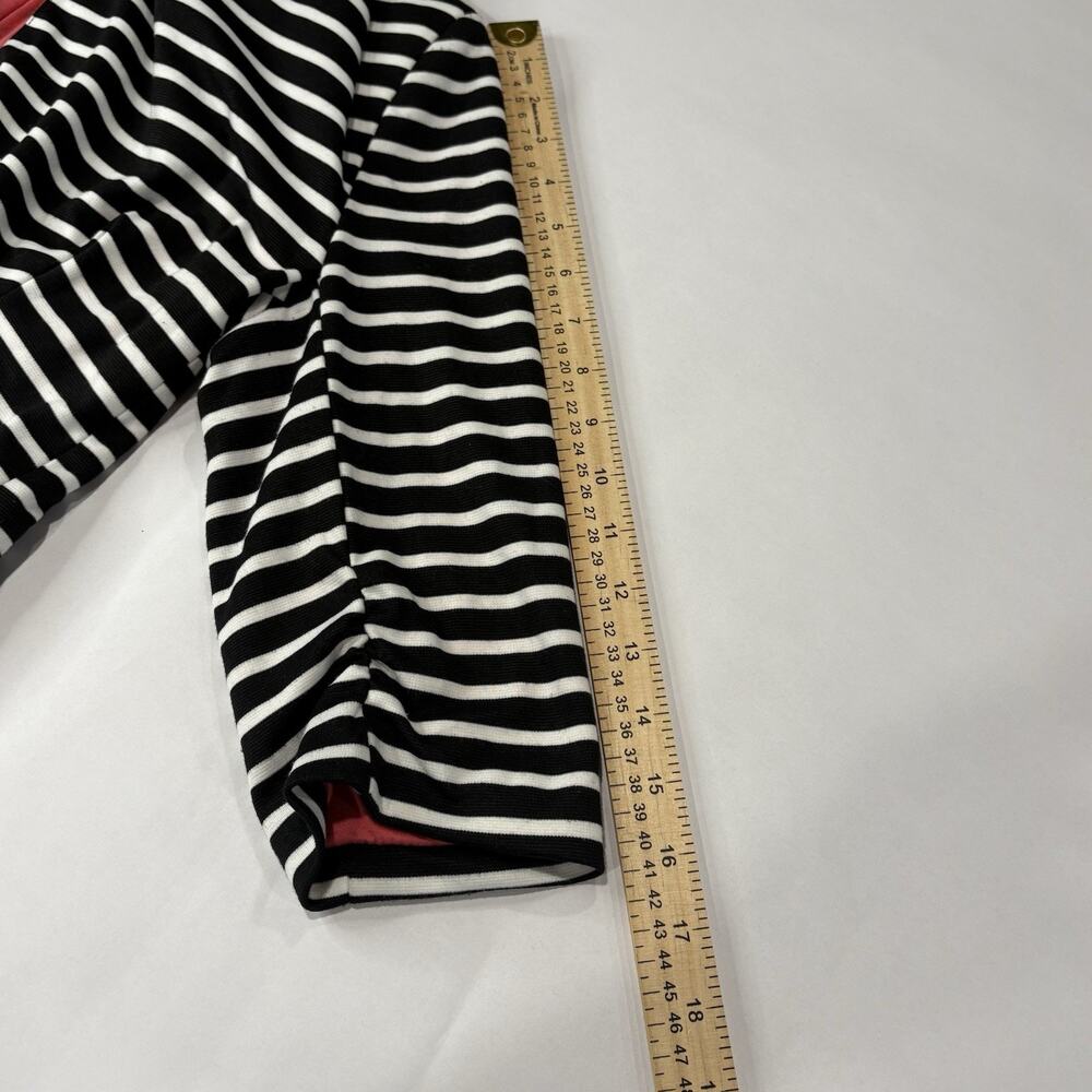 MONTEAU Size M Stripe Blazer Jacket Black White Hot Pink Lined Button Stretch - Picture 5 of 8